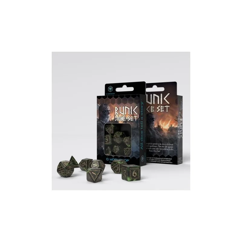 Runic Dice Set - Bottle Green & Gold (7)