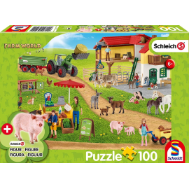 SHCLEICH 100-teiliges Puzzle Bauernhof und Geschäft mit Figur 