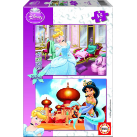 2 DISNEY Prinzessinnen-Puzzles mit 48 Teilen – Aschenputtel und Jasmin 