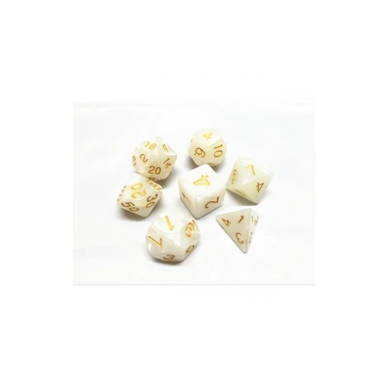 Set of 7 Multi-format Dice – Pearly white and gold 